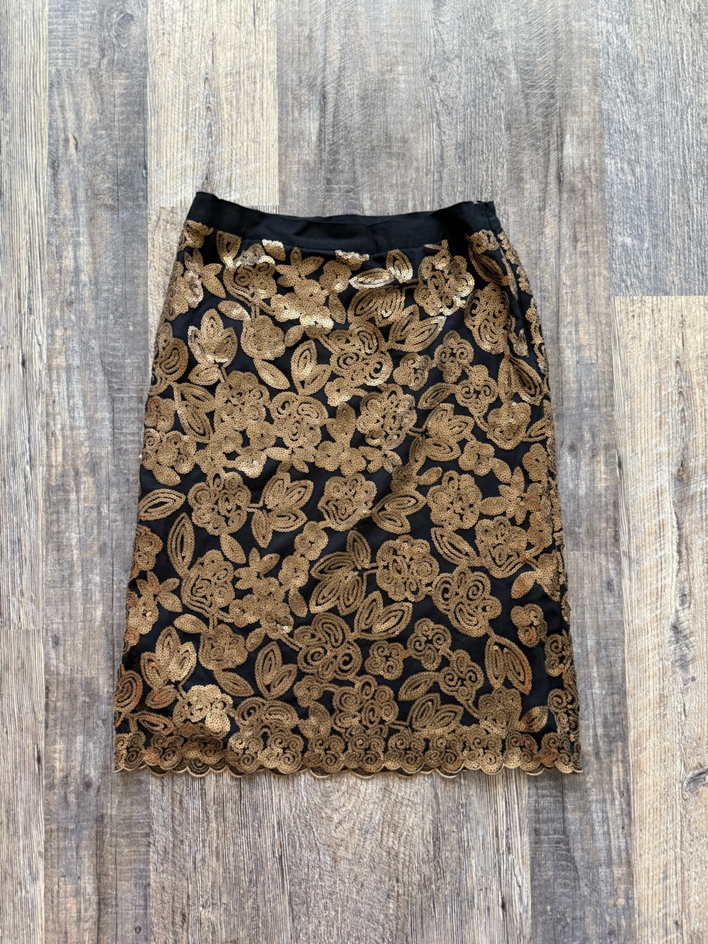 Boden Sequin Embroidered Mini Skirt Black Gold Floral Party UK 10 US 6 - Picture 2 of 12